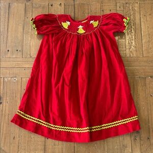 Classic whimsy Christmas tree smocked ted corduroy dress girls 4T